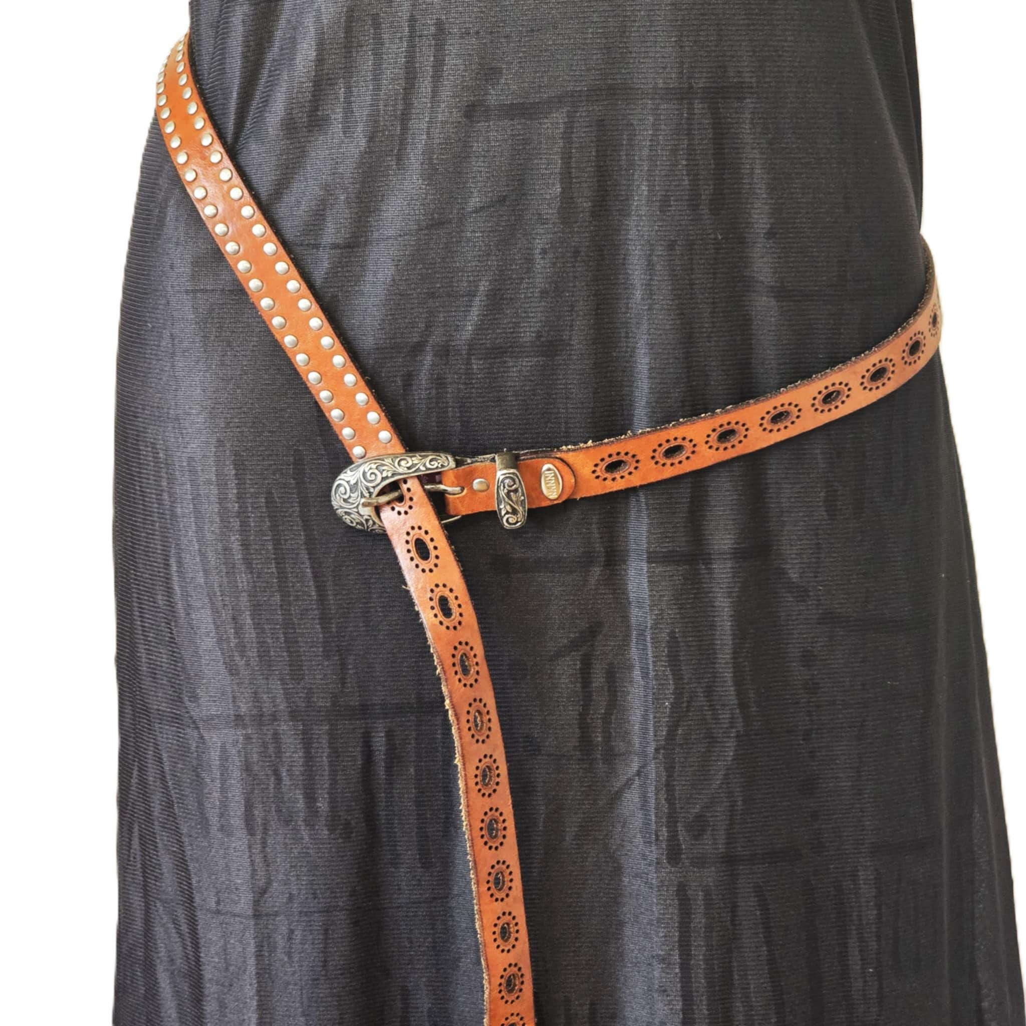 Nanny (Made in Italy) Brown Studded Leather Belt with Antique Brass Buckle Vintage Nanni Belt, Italian Belt, Women main image 4