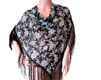 【大学生の特権】学生証で送料無料になる Ralph Sheer Shawl, Triangular Fringed Scarf, Silk LAUREN 小物