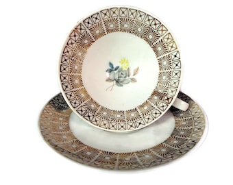 Tea Cup Saucer Set, Bavarian China Gold Porcelain