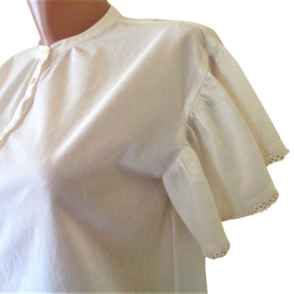 Vanessa Bruno Blouse, White Cotton Blouse, Button Front Top, Short Bell Sleeve Blouse for Women, Size EU 36 / US 6