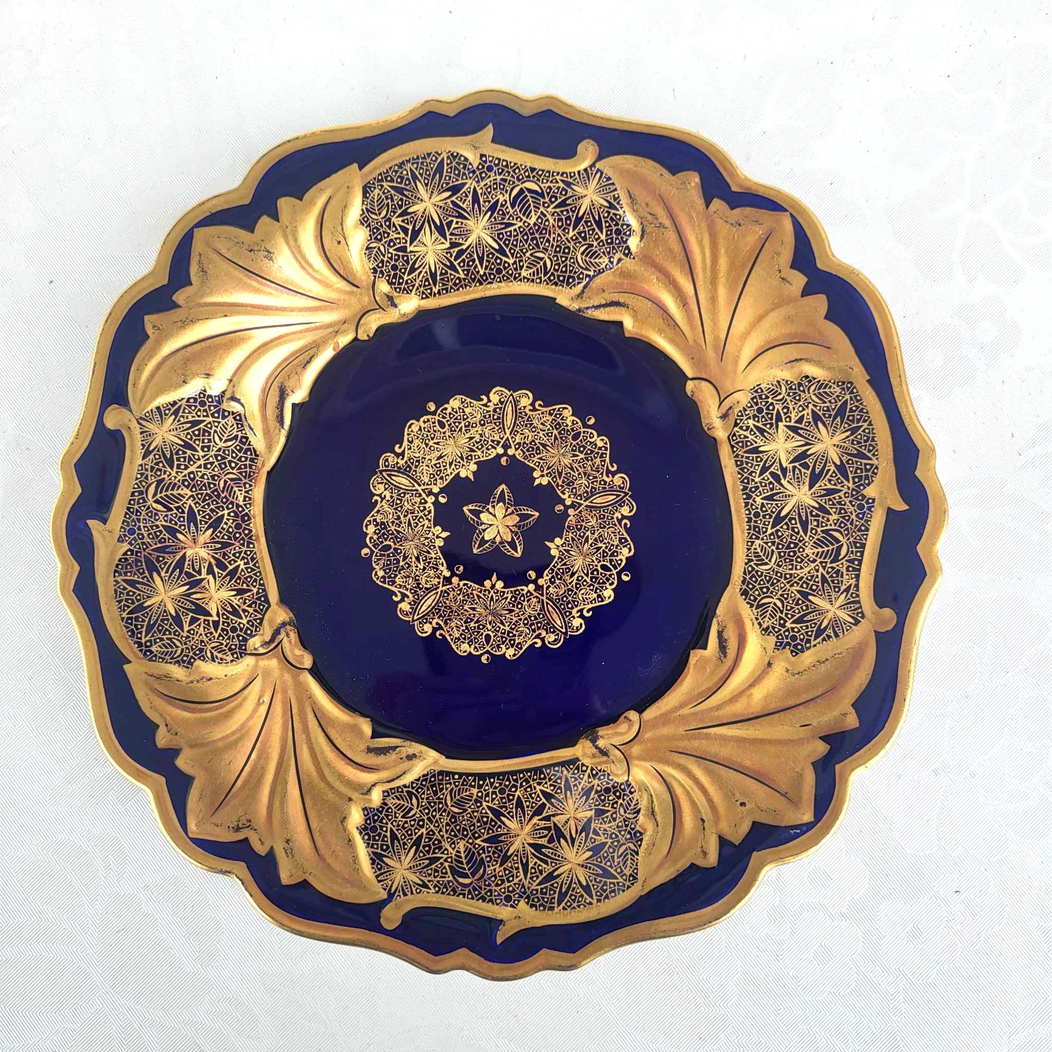 WEIMAR PORCELAIN Cobalt Blue Gold Leaves Collectible German China