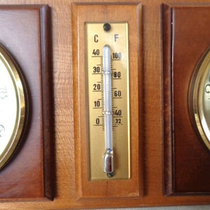 Vintage Wetterstation, Thermometer, Barometer, Hygrometer, Deutsche Wetterfühler Wandbehang Bild 7