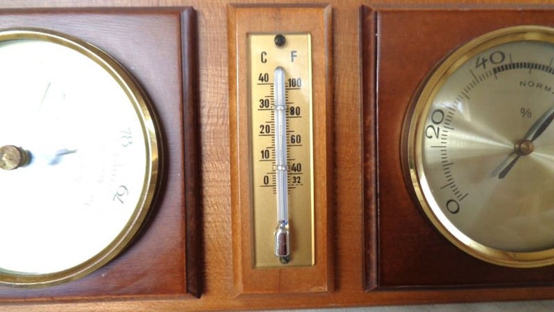 Vintage Wetterstation, Thermometer, Barometer, Hygrometer, Deutsche Wetterfühler Wandbehang Bild 7