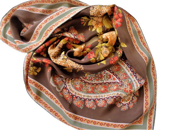 Jean PATOU Silk Scarf, Floral Paisley Print Head … - image 9