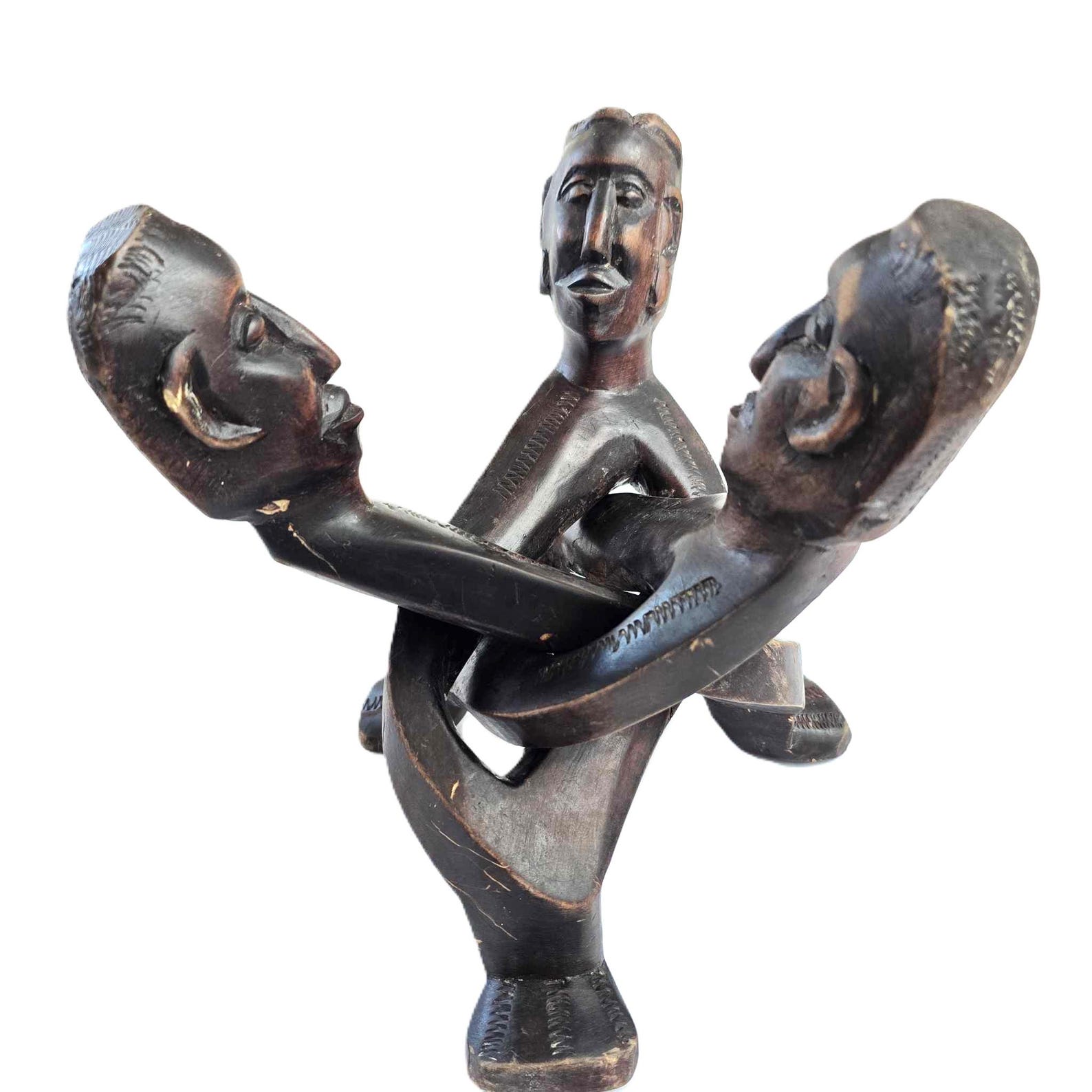 Handcrafted Foldable African Sculpture With Interlocked Figures Wood ...