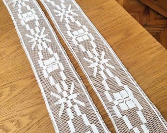 Antique Hand Crochet Lace Edge Trim Ribbon 2 pieces Off White Edging Fabric Sewing Craft Curtain Embellishment Bedding Clothes Pillow Case