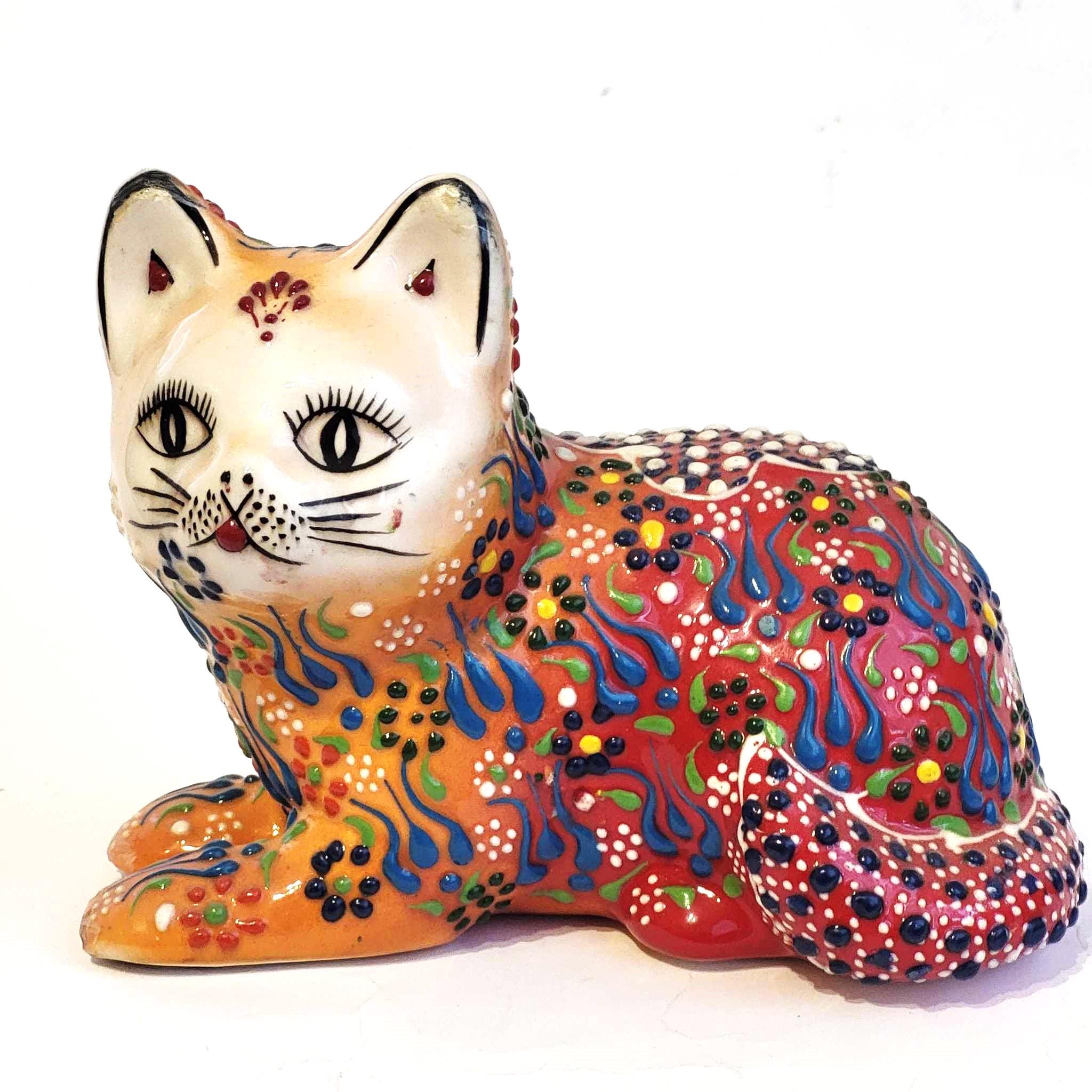トルコハンドメイドセラミック花柄 猫型オーナメント