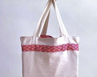 Embroidered canvas tote bag / hand made / Sashiko stitch - 100% calico cotton / FREE UK DELIVERY