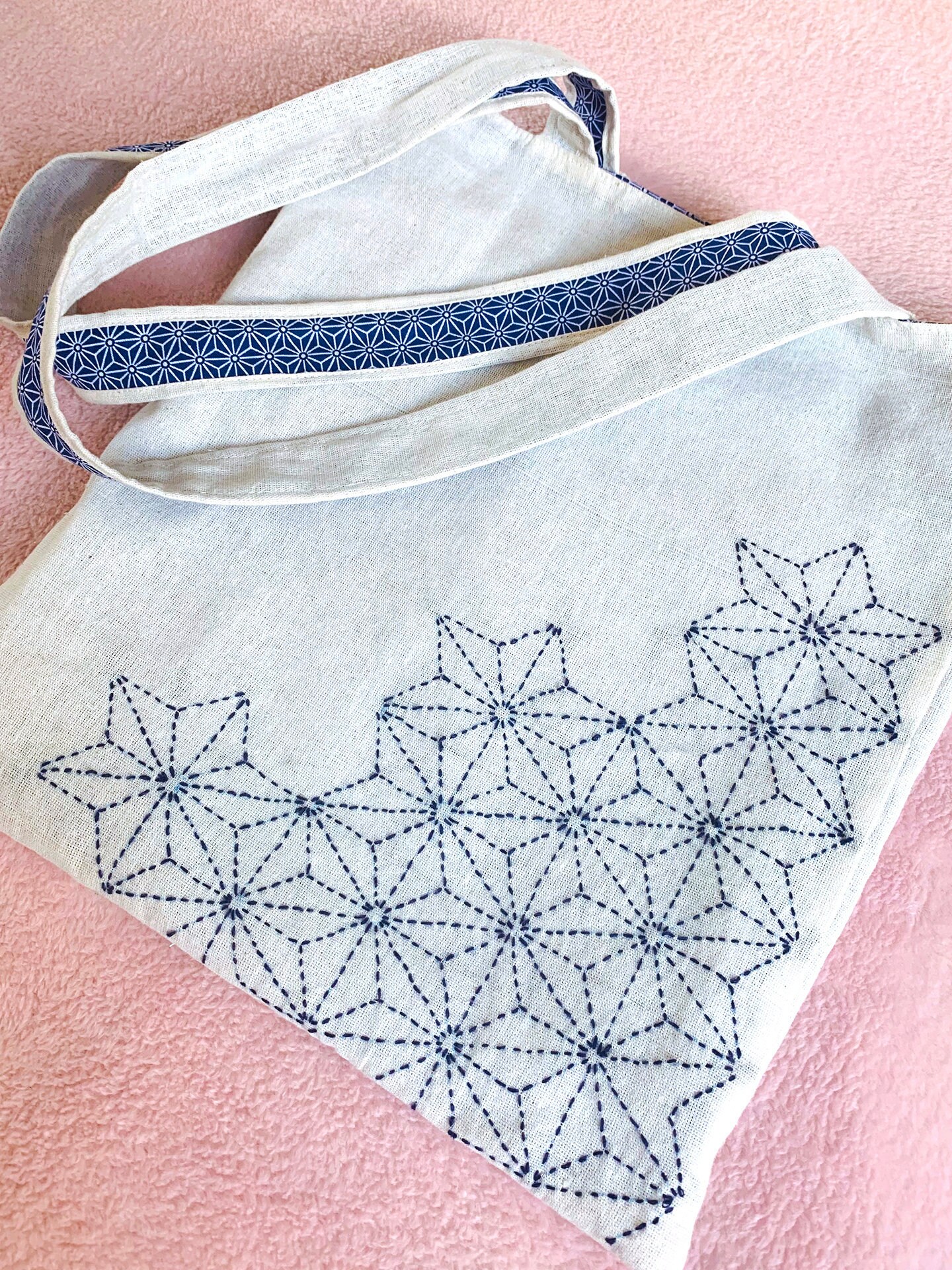 Sac Fourre-tout En Calico épais Brodé à La Main - Taille Approx. 40x43 Cm - Poche Intérieure Zip - Fait Main