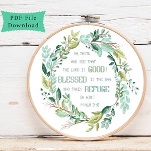 Oh taste and see that the Lord is good, modern cross stitch pattern, pdf instant download, inspirational quotes, bible verse,christian art