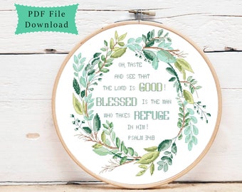 Oh taste and see that the Lord is good, modern cross stitch pattern, pdf instant download, inspirational quotes, bible verse,christian art