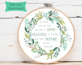 Oh taste and see that the Lord is good, modern cross stitch pattern, pdf instant download, inspirational quotes, bible verse,christian art