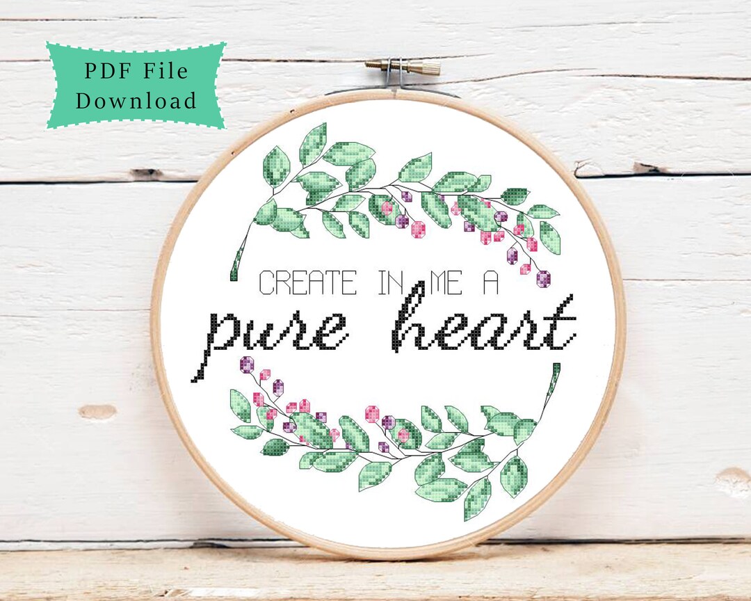 Create in Me a Pure Heart, Modern Cross Stitch Pattern, Pdf Instant ...