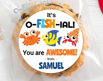 BOGO / Custom Valentine Sticker / Its O-FISH-ial Your Awesome / Personalized School Valentine Label / Valentine Fish custom Stickers