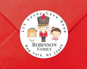 Custom Christmas Address Sticker / Christmas NUTCRACKER on GLOSSY Labels / Available in 3 Sizes / Custom Christmas Address Label