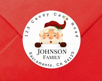 Custom Christmas Address Sticker / Christmas Peeking SANTA on GLOSSY Labels / Available in 2.5" and 2" Round / Custom Address Label