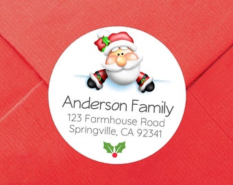 Custom Christmas Address Sticker / GLOSSY Cute Santa Round / Available in 2.5" and 2" Round / Custom Christmas Santa Address Label