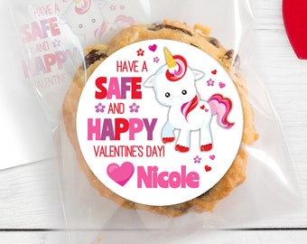 BOGO / Unicorn Valentine Sticker / Unicorn Safe and Happy Valentines Day / Personalized Valentine Label / Valentine Unicorn Stickers