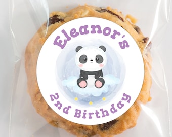 Baby Panda Stickers / Custom Birthday Stickers / Baby Panda Custom Labels / 12 per sheet / Ships Fast / 2.5" Round Glossy Stickers