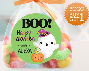 BOGO / Custom Halloween Sticker / BOO Green Ghost Sticker / 2 Sizes / GLOSSY - Personalized Cute Halloween Sticker / Classroom Labels