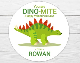 BOGO / Dino Valentine Sticker / Dino-mite with your child's name / 3 Sizes / Personalized Valentine Label