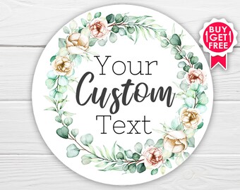 BOGO / Custom Wedding Sticker / Terracotta and Sage Floral Wreath / GLOSSY Stickers / Available in 3 sizes / Personalized Wedding Labels