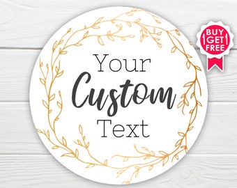 BOGO / Custom Wedding Sticker / Gold Branches Wreath / GLOSSY Stickers / Available in 3 sizes / Personalized Wedding Labels