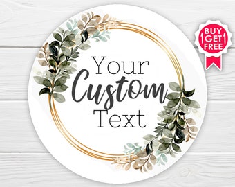 BOGO / Custom Wedding Sticker / Elegant Wedding Wreath / GLOSSY Stickers / Available in 3 sizes / Personalized Wedding Labels