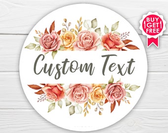 BOGO / Custom Wedding Sticker / Fall Floral Vintage / GLOSSY Stickers / Available in 3 sizes / Personalized Wedding Labels