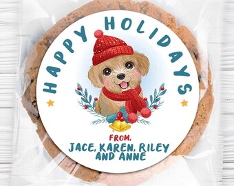 Custom Puppy Christmas Sticker / 3 Sizes / Red and Green Christmas Puppy Label / Personalized Christmas Puppy Sticker / Fast Shipping