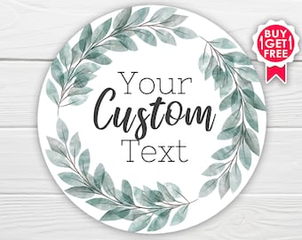 BOGO / Watercolor Laurel Wreath / Custom Wedding Sticker / GLOSSY Stickers / Available in 3 sizes / Personalized Wedding Labels
