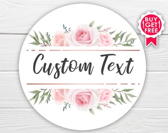 BOGO / Custom Wedding Sticker / Pink Gold Floral / GLOSSY Stickers / Available in 4 sizes / Personalized Wedding Labels