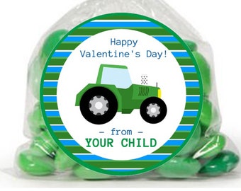 Custom Valentine Sticker / Green Tractor Truck / 2 Sizes / Personalized Valentine Label / Valentine Tractor Truck Stickers