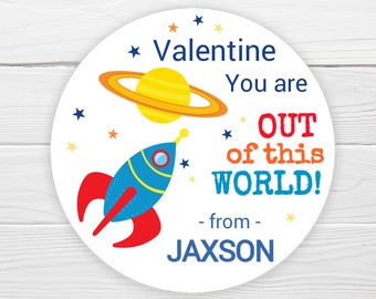 BOGO / Valentine Custom Sticker / You are out of this world Spaceship Sticker / 3 Sizes / GLOSSY / Spaceship Valentine Label