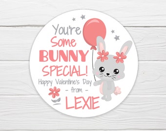 BOGO / Bunny Valentine Sticker / Some Bunny Special Sticker with your child's name / 3 Sizes / GLOSSY / Personalized Valentine Label