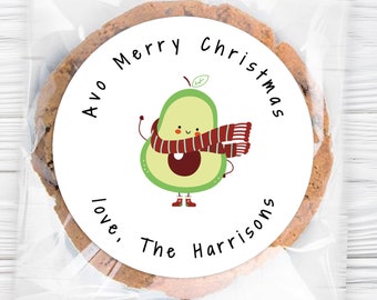 Custom Avo Merry Christmas Avocado Sticker / 4 Sizes / Avocado Christmas Label / Personalized Avocado Sticker / Fast Shipping