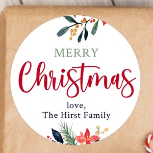 BOGO / Merry Christmas Simple Floral Script / Personalized Christmas Floral / 3 Sizes / Merry Christmas Stickers / Custom Hawaiian Stickers