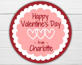 Custom Valentine Sticker RED PINK HEART/ Personalized Valentine Label / Valentine Heart Stickers / Personalized From Your Child Sticker