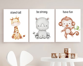 Set of 6 Prints / Safari Nursery Prints / Baby Animal Print / Canvas Safari Nursery / Animal Print for Baby / Nursery Art Print