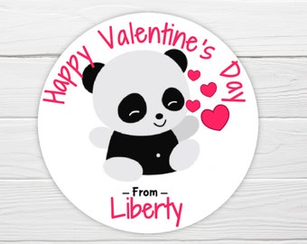 BOGO / Cute Panda Valentine Sticker / Panda Hearts Pink and Teal / 3 Sizes Available / Personalized Panda Label / Valentine Panda Stickers