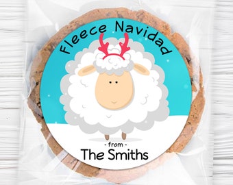 Custom Fleece Navidad Christmas Sticker / 4 Sizes / Glossy / Feliz Navidad Christmas Label / Custom Fleece Navidad Sticker / Cute Sheep