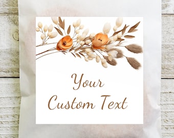 BOGO / Custom Fall Floral Wedding Stickers / GLOSSY / Comes in Round or Square / Personalized Fall Stickers / Orange Brown Wedding Labels