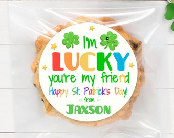Ships Fast / Custom St Patricks Day Sticker / I'm So Lucky You're My Friend / 3 Sizes Available / Personalized St Patricks Labels / Lucky