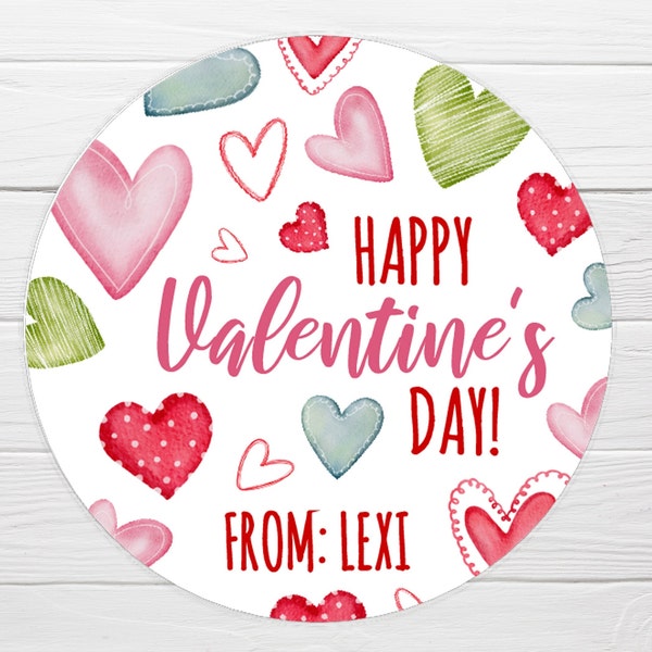 BOGO / Custom Valentine Sticker / Cute Hearts Happy Valentines Day / Personalized Valentine Label / Valentine Heart Stickers