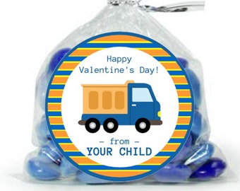 Custom Valentine Sticker / Blue Garbage Truck/ Sheet of 12 / Personalized Valentine Label