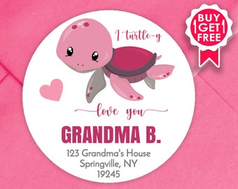 BOGO / Return Address Sticker with Cute Turtle / GLOSSY Stickers / Available in 3 sizes / Personalized Address Labels