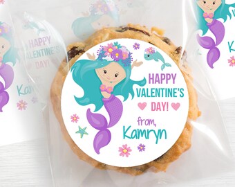 BOGO/ Custom Mermaid Valentine Sticker / Mermaid Personalized / Custom Mermaid Sticker / 3 Sizes / Personalized Mermaid Label
