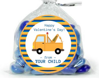 Custom Valentine Sticker / Yellow Tow Truck/ Sheet of 12 / Personalized Valentine Label / Valentine Tow Truck Stickers