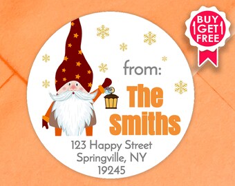 BOGO / Return Address Sticker with Gnome / GLOSSY Stickers / Available in 3 sizes / Personalized Address Labels