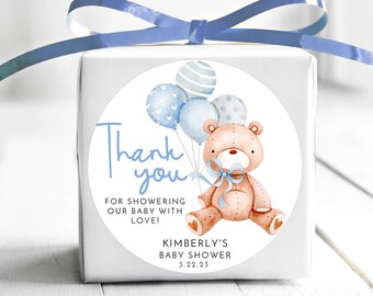 BOGO / Teddy Bear Thank you for showering our Baby / Bear Baby Shower Stickers / Boy Baby Shower Stickers / Baby Shower Stickers